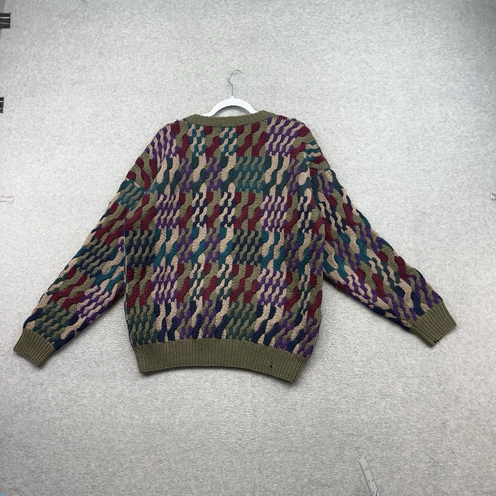 Vintage Boston Trade  Wool Abstract Geometric‎ Funky 3d Knit Crewneck Sweater L - Picture 5 of 7